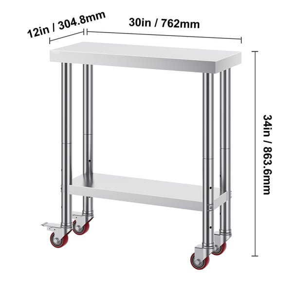 Serveringsarbetsbord, 76,2x30,5x86,4 cm, rostfritt stål, justerbar hylla