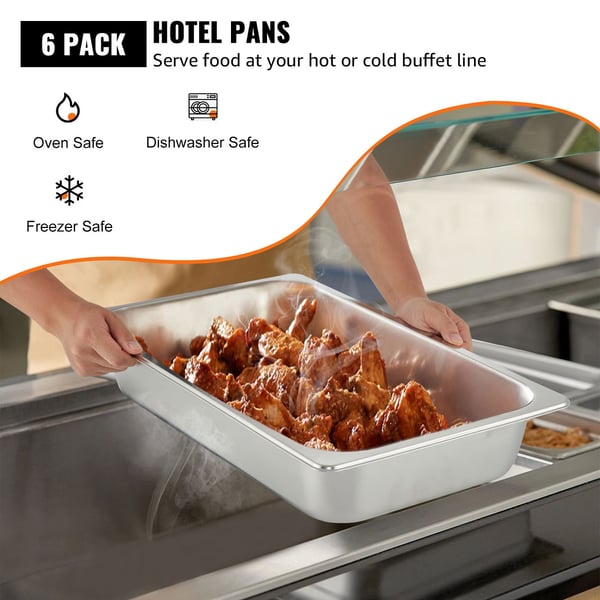 Steam Table Pan Sæt, 6 stk., 53,1x32,5x9,9 cm, Rustfrit Stål