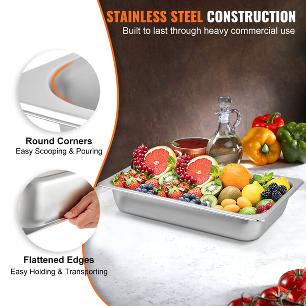 Steam Table Pan Sæt, 6 stk., 53,1x32,5x9,9 cm, Rustfrit Stål