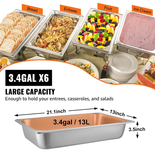 Steam Table Pan Sæt, 6 stk., 53,1x32,5x9,9 cm, Rustfrit Stål