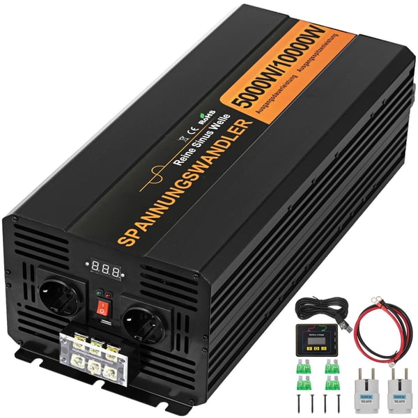 Invertteri, puhdas siniaalto, 5000W, 24V DC – 230V AC, alumiini Invertteri, puhdas siniaalto, 5000W, 24V DC – 230V AC, alumiini