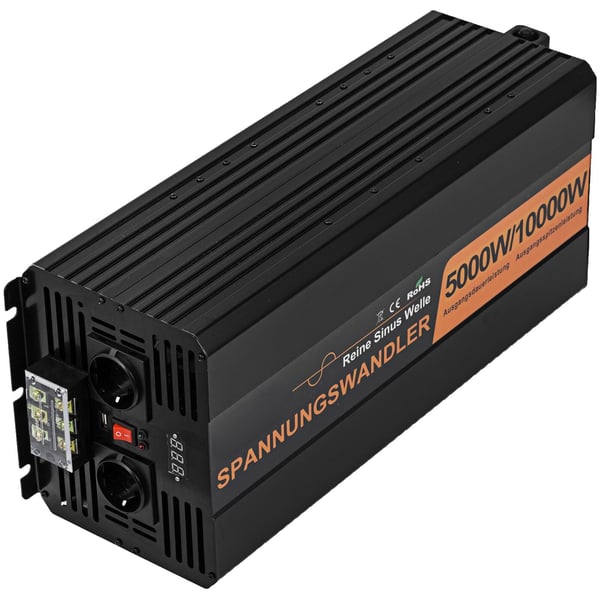 Invertteri, puhdas siniaalto, 5000W, 24V DC – 230V AC, alumiini