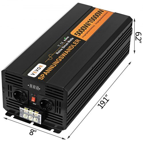 Invertteri, puhdas siniaalto, 5000W, 24V DC – 230V AC, alumiini