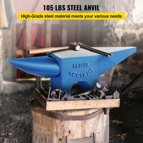 Ambolt, enkelt horn støbt stål, 58,5x16,6x18,9 cm, blå, metalbearbejdningsværktøj