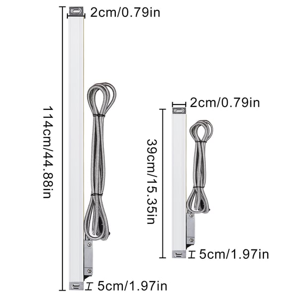 Lineal-sæt, 39x2x5 cm og 114x2x5 cm, aluminium