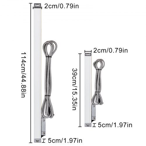 Lineal-sæt, 39x2x5 cm og 114x2x5 cm, aluminium