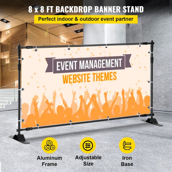 Baggrundsbannerstativ, 243,8x243,8 cm, Sort, Justerbar aluminiumsramme