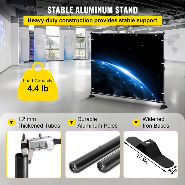 Baggrundsbannerstativ, 243,8x243,8 cm, Sort, Justerbar aluminiumsramme