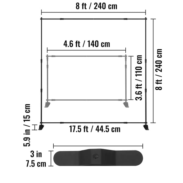 Baggrundsbannerstativ, 243,8x243,8 cm, Sort, Justerbar aluminiumsramme