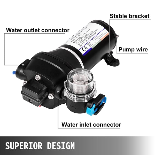 Membranvandpumpe, 17L/min 2,7 bar 12V, støbejern, vandtryk