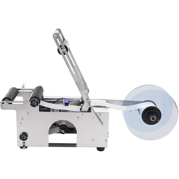 Etiketteringsmaskine, semi-automatisk rund flaskemærkningsmaskine, 875x262x585 mm, sølv, rustfrit stål
