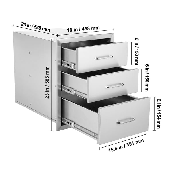 BBQ-laatikot, 45.8x52.1x58.8 cm, ruostumaton teräs, säilytys