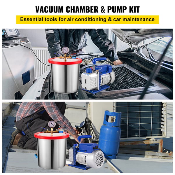 Vakuumpump och kammarsats, 3 CFM 1/4HP, 3 gallon, HVAC kylsystem, aluminium