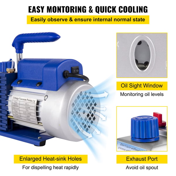 Vakuumpump och kammarsats, 3 CFM 1/4HP, 3 gallon, HVAC kylsystem, aluminium