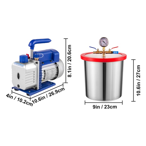 Vakuumpump och kammarsats, 3 CFM 1/4HP, 3 gallon, HVAC kylsystem, aluminium