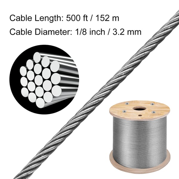 Ruostumaton teräsvaijeri 150 m 3,2 mm, hopea, kaidekaapeli