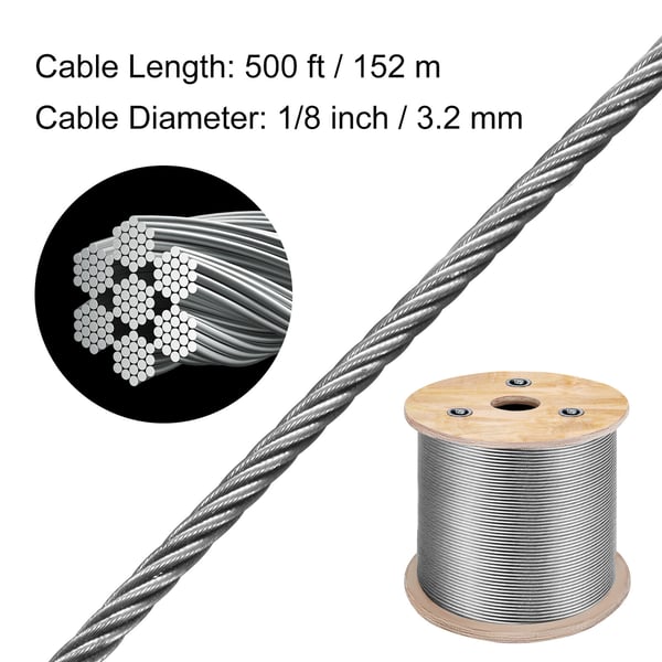 Teräsvaijeri, 3,2 mm 7x7, 15240 cm, ruostumaton teräs