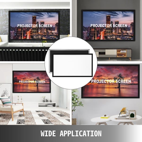 Projektorlærred, 101x59 in, Hvid, Fast ramme