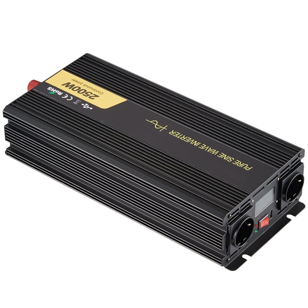 Invertteri, Puhdas siniaalto 2500W DC 12V - AC 230V, LCD-näyttö, kaukosäädin, alumiini