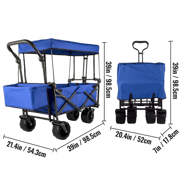 Sammenklappelig vogn 98.5x54.3x98.5 cm blå, foldbar, stålramme