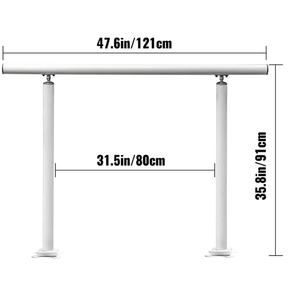 Handledare, Utomhusräcke för trappa, 121x91 cm, Vit, Aluminium