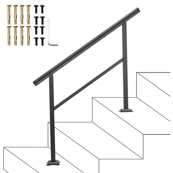 Håndliste, Justerbart udendørs trappegelænder 121x89,5 cm, Sort, Aluminium