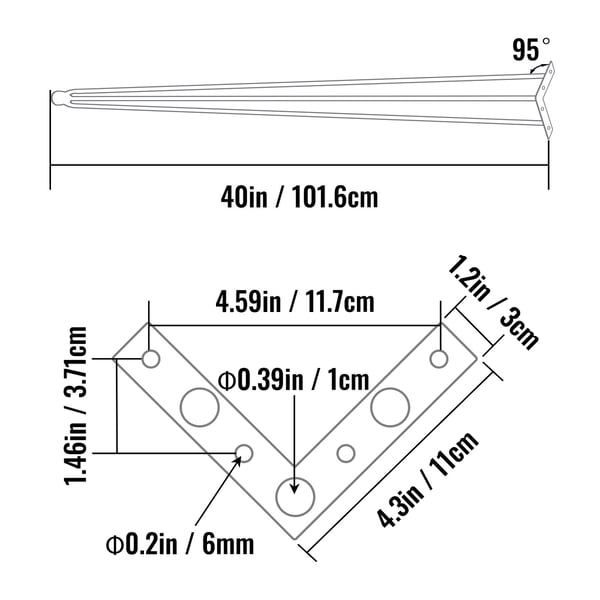 Pöydänjalat, Hairpin, 101,6 cm, musta, hiiliteräs
