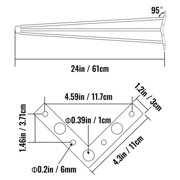 Bordben, Hairpin 3-benet sæt, 61 cm, Sort, Kulstofstål, Ekstra stærk
