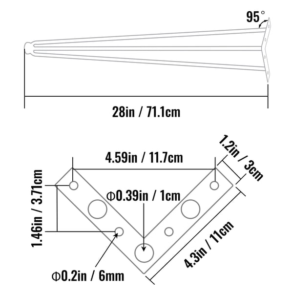 Pöydänjalat, Hairpin, 71.1 cm, Musta, Hiiliteräs
