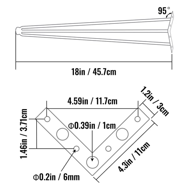Pöydänjalat, Hairpin 3-tangot, 45,7 cm, musta, hiiliteräs