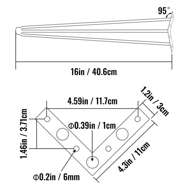 Pöydänjalat, Hairpin, 40,6 cm, Musta, Hiiliteräs