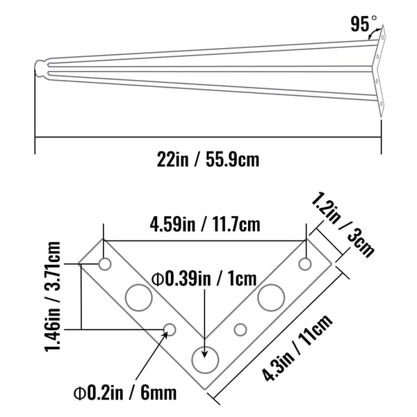 Pöydänjalat, Hairpin, 55.9 cm, musta, hiiliteräs
