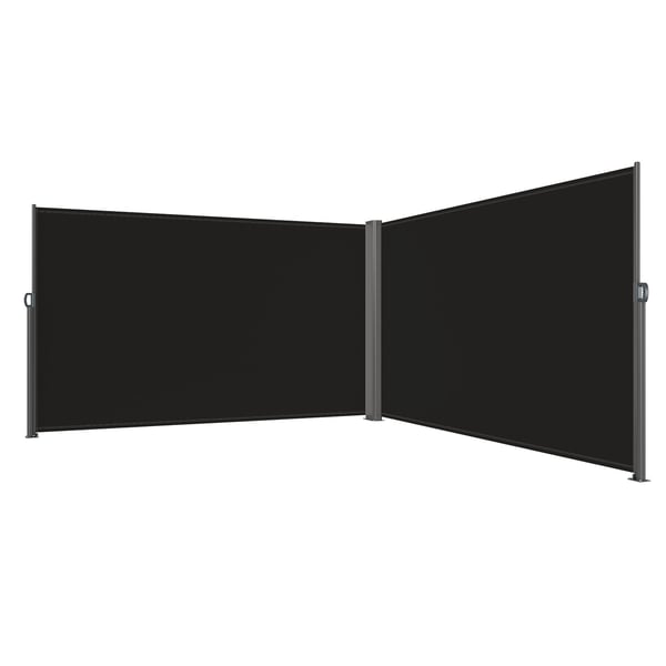 Sivulle vedettävä markiisi, 180x600 cm, musta, alumiini, ulkokäyttöön, näkösuoja
