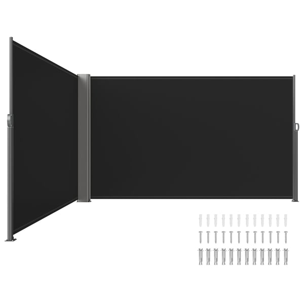 Utdragbar sidomarkis, 180x600 cm, svart, aluminium, utomhus insynsskydd