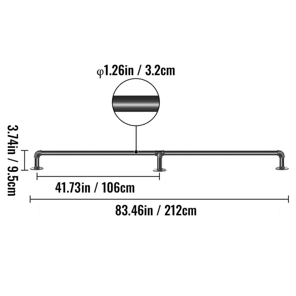 Trappegelænder, 213,4 cm, Sort, Kulstofstål