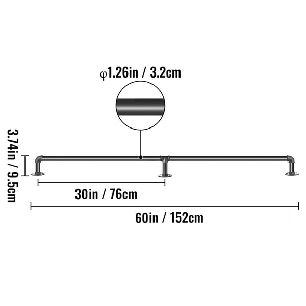 Trappegelænder, 152,4 cm, Sort, Kulstofstål