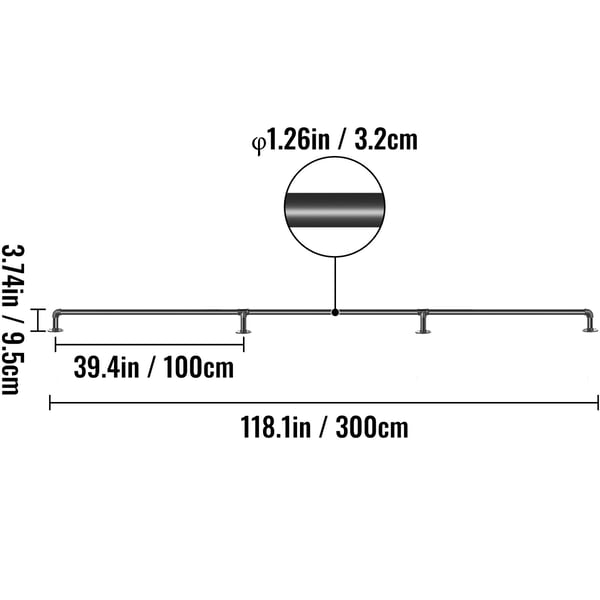 Trappräcke, 304,8 cm, Svart, Kolstål
