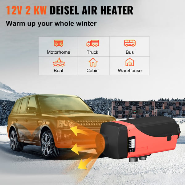 Diesel-ilmalämmitin, 35x15x12 cm, 12V, 2KW, LCD-kytkimellä