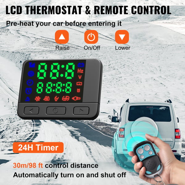 Diesel-ilmalämmitin, 35x15x12 cm, 12V, 2KW, LCD-kytkimellä
