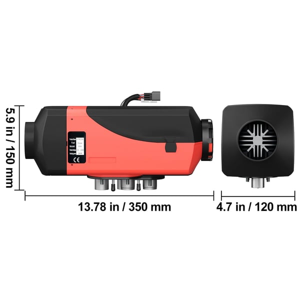 Diesel-ilmalämmitin, 35x15x12 cm, 12V, 2KW, LCD-kytkimellä