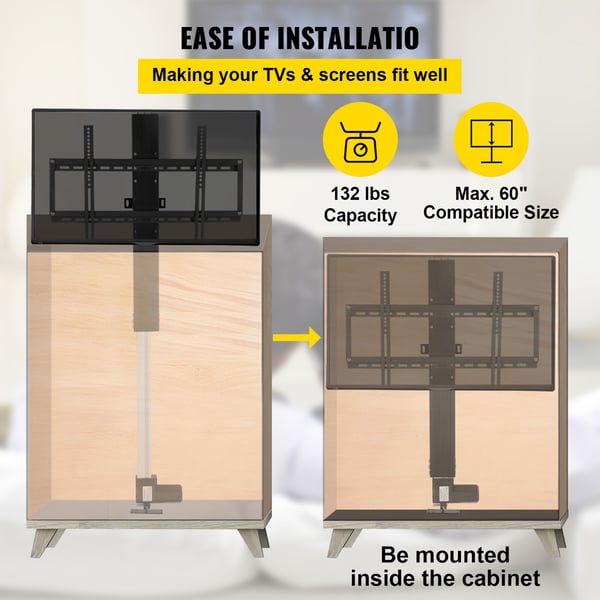 TV-liftstativ, 66–152,4 cm, sort, motoriseret aluminium