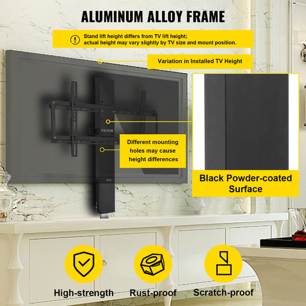 TV-liftstativ, 66–152,4 cm, sort, motoriseret aluminium