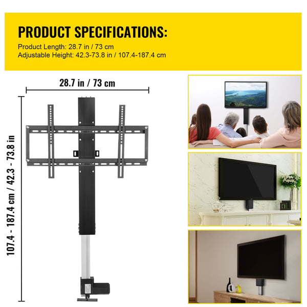TV-liftstativ, 66–152,4 cm, sort, motoriseret aluminium