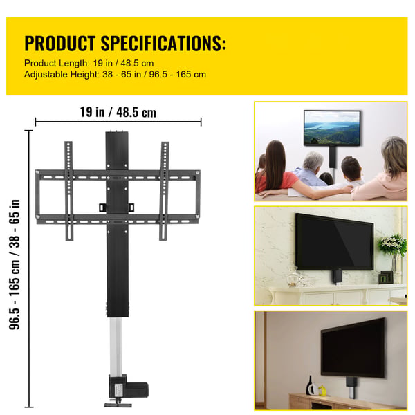 Motoriseret TV-lift, højdejusterbar 71,1 cm, 71,1 cm, sort, aluminiumlegering