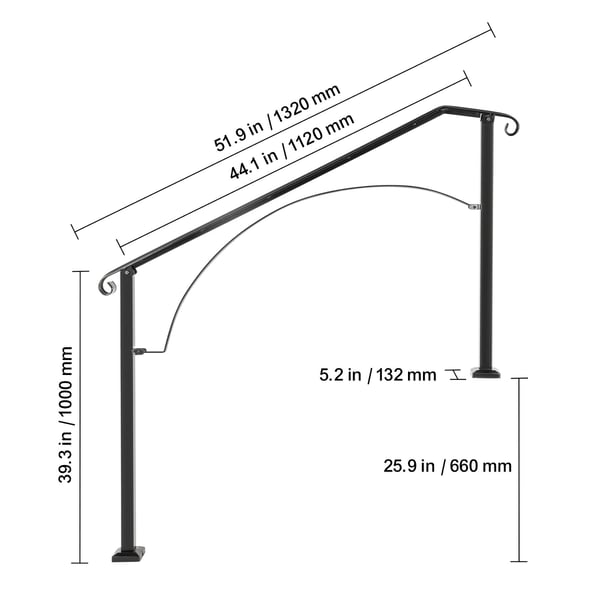 Utomhustrappa Räcke, Arch#3, 66x111,3x97,8 cm, Svart, Smidesjärn
