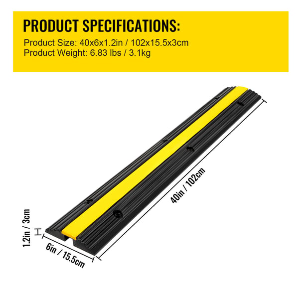 Kabelbeskytter rampe, 4-pak, 102x15,5x3 cm, sort gul, gummi