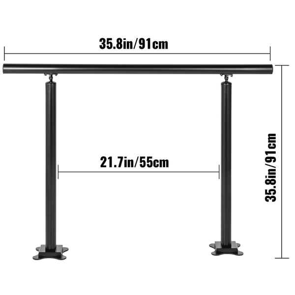 Udendørs trappegelænder, 91,4x86,4 cm, sort, aluminium, justerbar