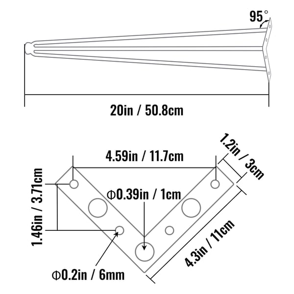 Bordben, Hairpin, 50,8 cm, Sort, Kulstofstål