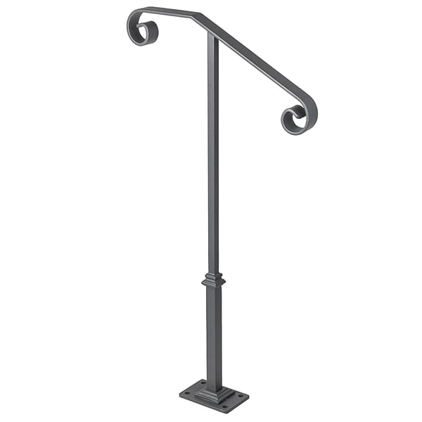 Håndliste, Enkelt Stolpe Smedejern, 52x98.6 cm, Grå, Udendørs gelænder