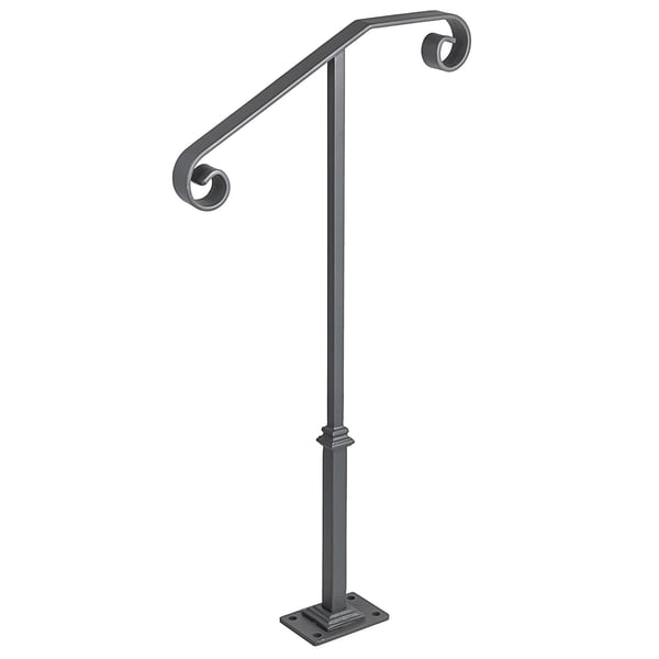 Handledare, Enkel Stolpe Smidesjärn, 52x98.6 cm, Grå, Utomhusräcke